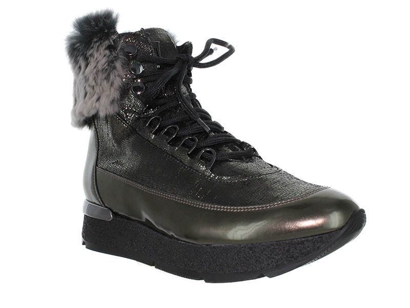 Botki damskie Hogl skórzane ocieplane zielone khaki z futerkiem 36