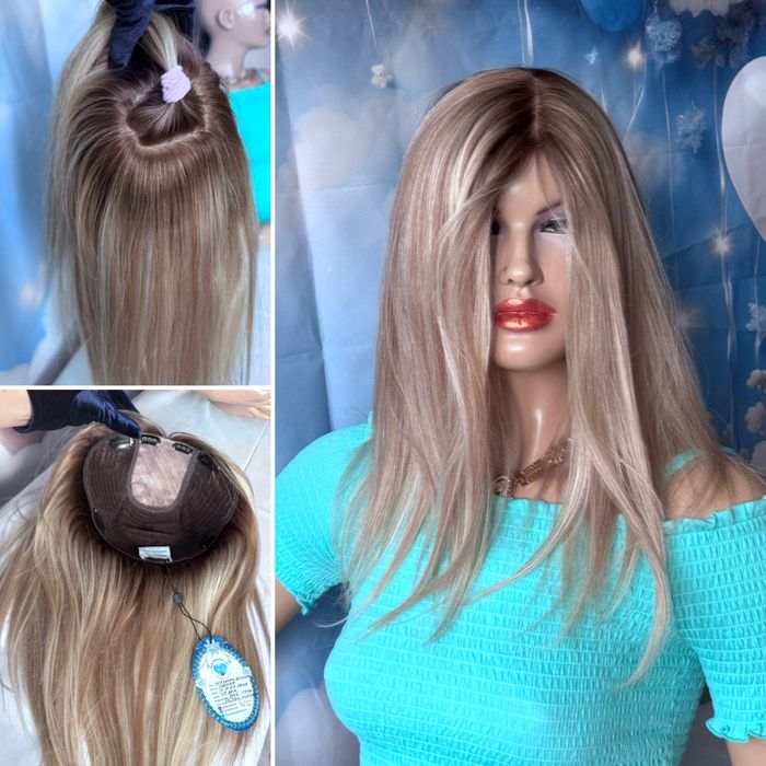 Натуральная большая накладка парик основа кожа шелк славянка блонд 50с