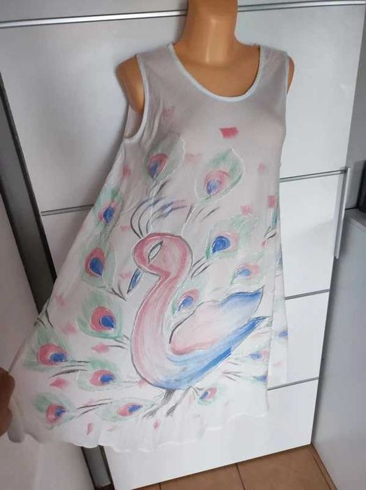 Sukienka plażowa z pawiem 100% rayon One Size S - XXL
