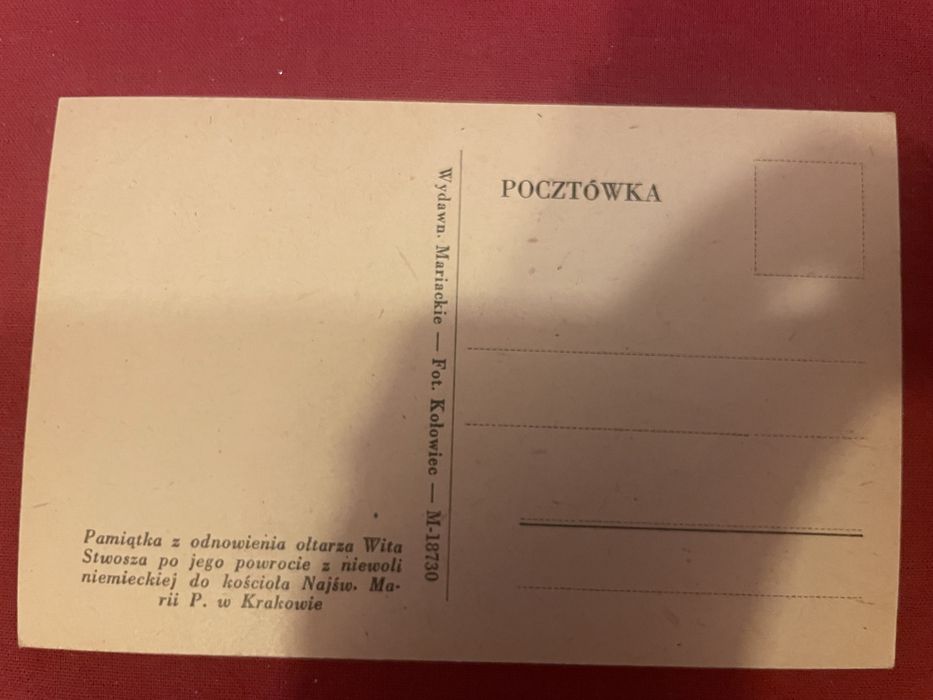 Bardzo stara pocztówka oltarz Wita Stwosza w Krakowie