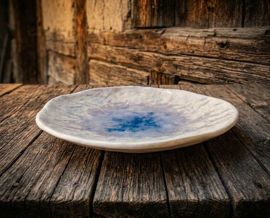 Unikatowy talerz ceramiczny artystyczny – Abstrakcja, szkliwo crackle