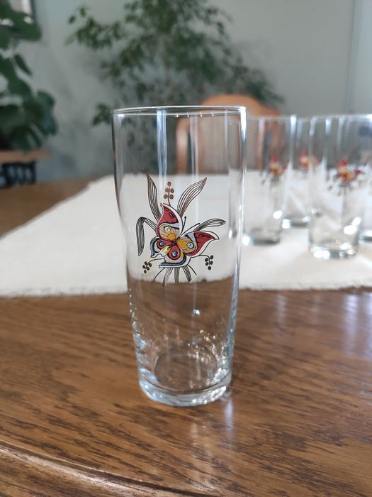 Komplet literatek szklanek malowanie PRL vintage retro