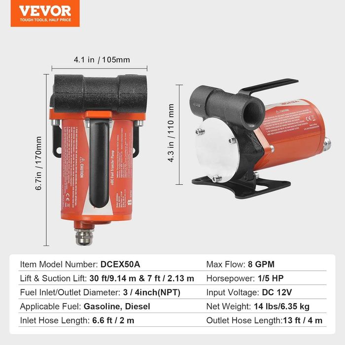 Паливний насос дизельний насос VEVOR 12V DC 30 л/хв