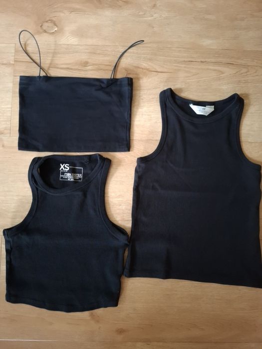 3 topy 164 XS H&M Pull&Bear czarne koszulka bawełna