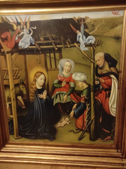 Pintura  presépio a óleo sobre madeira