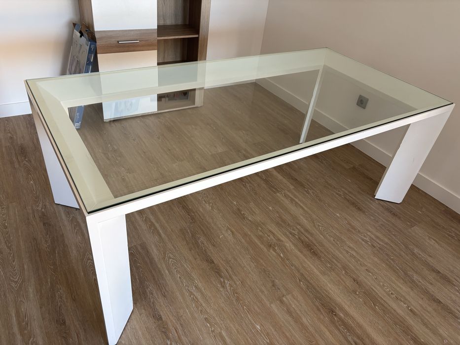 Mesa Jantar Madeira Maciça + Vidro Temperado | 200x100cm | Alta Qualidade