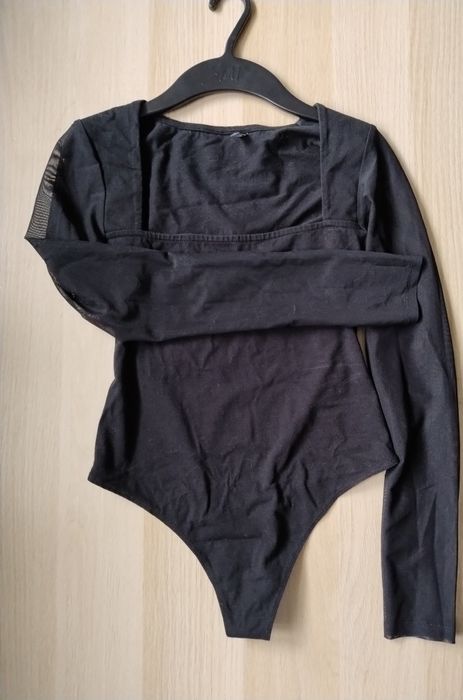 Body damskie, długi siateczkowy rękaw, rozm. S,  czarne