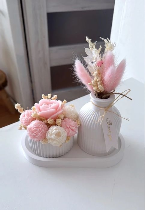 Zestaw Tacka bukiet wazon box kwiatowy z wosku