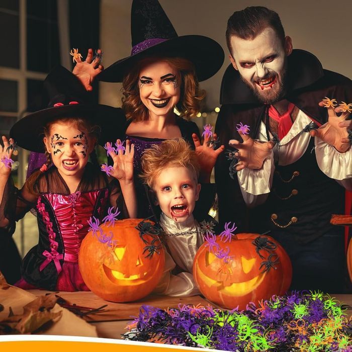 Pierścionki Pająki Halloween - plastik regulowane - 120 szt.