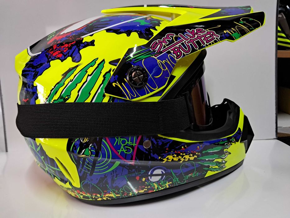 Детский мото шлем Monster impression Full Face с очками и перчатками