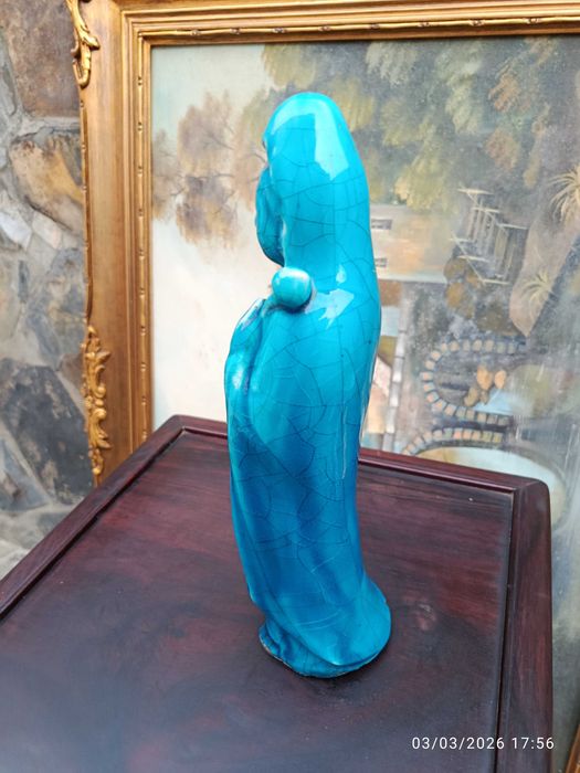 Divindade Porcelana Chinesa China Séc XIX 31 cm azul Turquesa