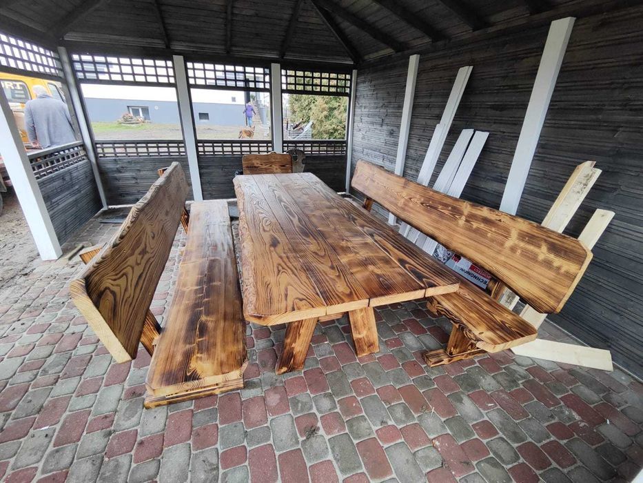 Meble ogrodowe DREWNIANE góralskie DO OGRODU biesiadne LITE DREWNO +