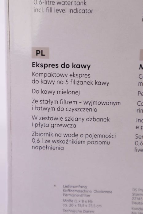 Ekspres do kawy Barista – 0,6 l / do 5 filiżanek