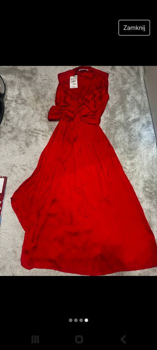 Nowa satynowa czerwona sukienka  zara wiązana rozm M