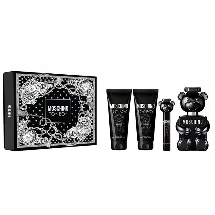 Moschino Toy Boy zestaw woda perfumowana spray 100ml + woda perfumowana spray 10ml + żel pod prysznic 100ml + balsam po goleniu 100ml