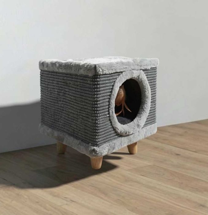 Drapak Pufa Dla Kota Domek Legowisko Na Nóżkach Szary Mebel 38cm