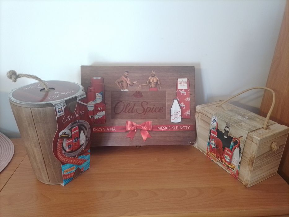 Zestaw prezentowy Old Spice kolekcjonerski 3 drewniane skrzynki beczka