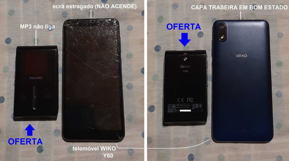 tablet + 2 telemóveis + MP3 (reparação ou peças)