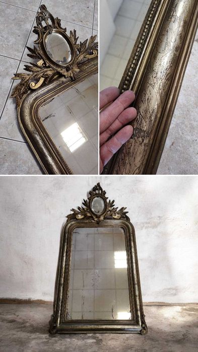 Srebrne stare lustro antyk - stara tafla i srebrzona rama