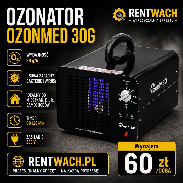 Wynajem  ozonatora 30 000 mg/h ozonowanie mieszkania samochodu grzyb zapach Ozonator Profesjonalny  |  Wynajem Osuszacz Powietrza Osuszanie Mieszkań