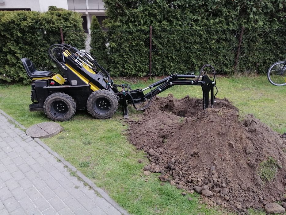 Usługi mini koparka ładowarka Tur Poland 520, karczowanie pni, mulczer