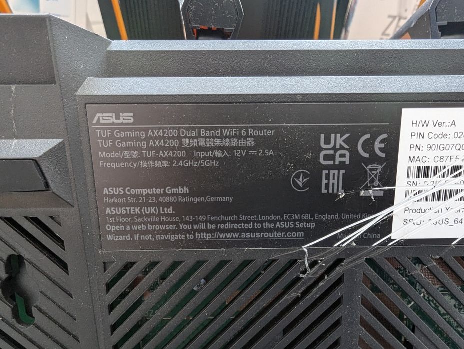 Маршрутизатор ASUS TUF Gaming AX4200 WiFi6 AX4200  1 Гбіт/с  USB 3G/4G