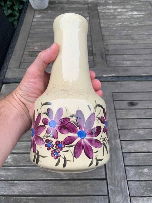 Stary Ręcznie malowany wazon Tułowice, 23cm , PRL
