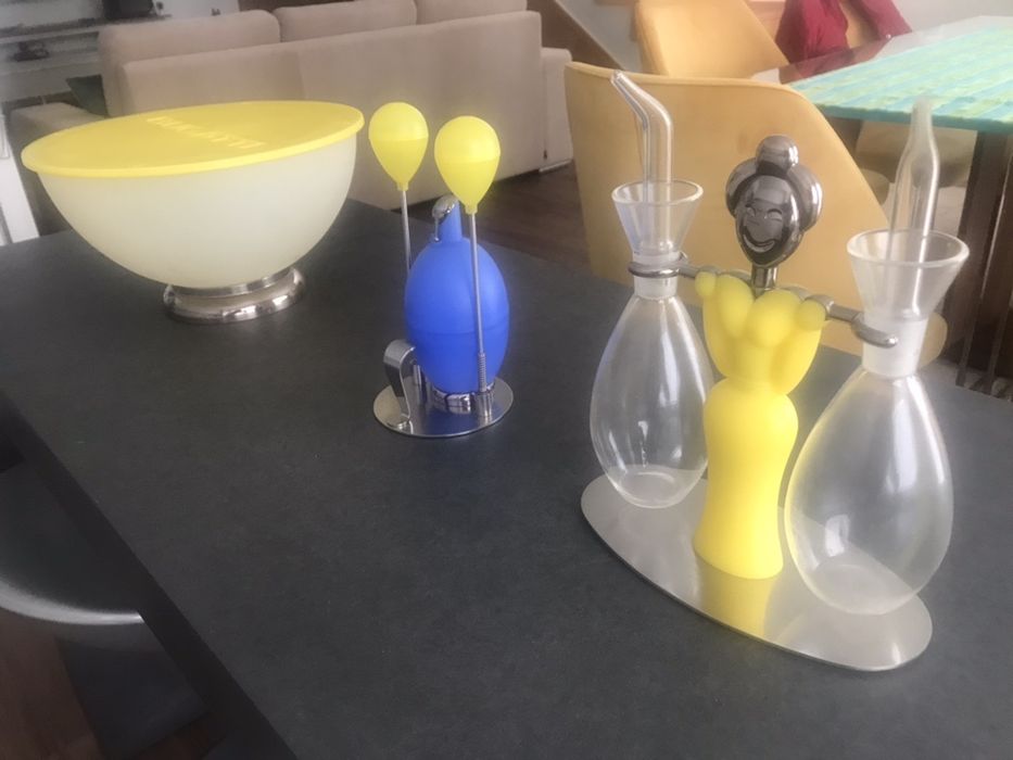 Conjunto Fruteira, sal pimenta e açucareiro, galheteiro