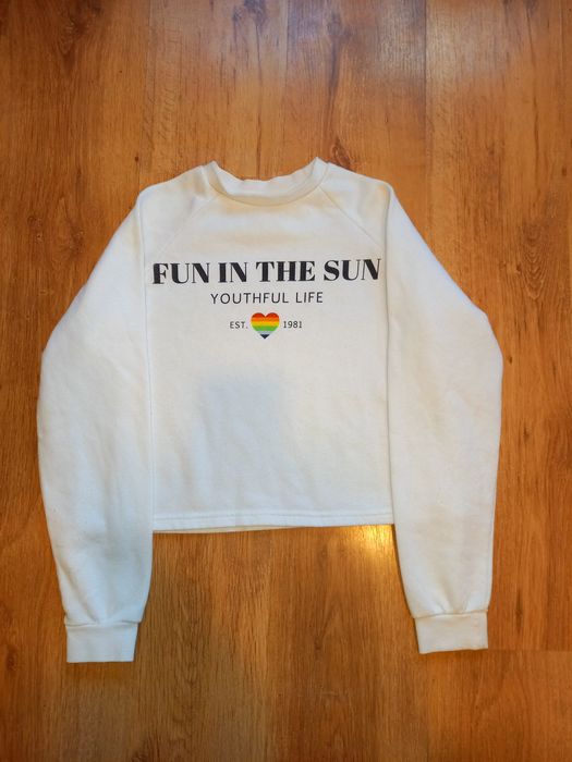 Bluza biała Sinsay 36 S krótka serduszko tęcza