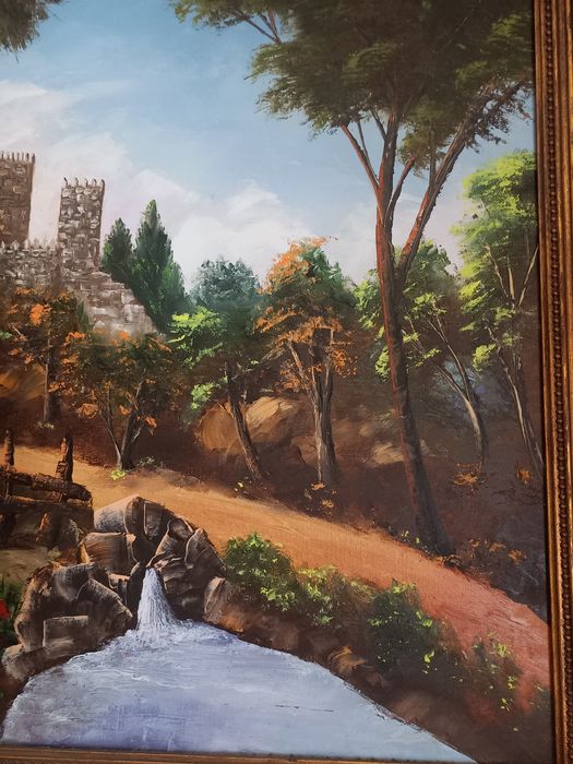 Quadro de pintura antiga sobre tela castelo Guimarães