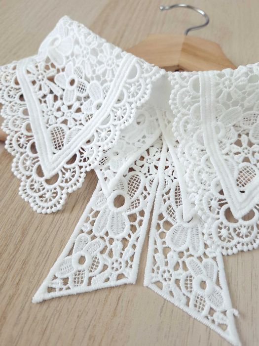 Biały Haftowany Ażurowy Kołnierzyk Doczepiany Odczepiany Fałszywy