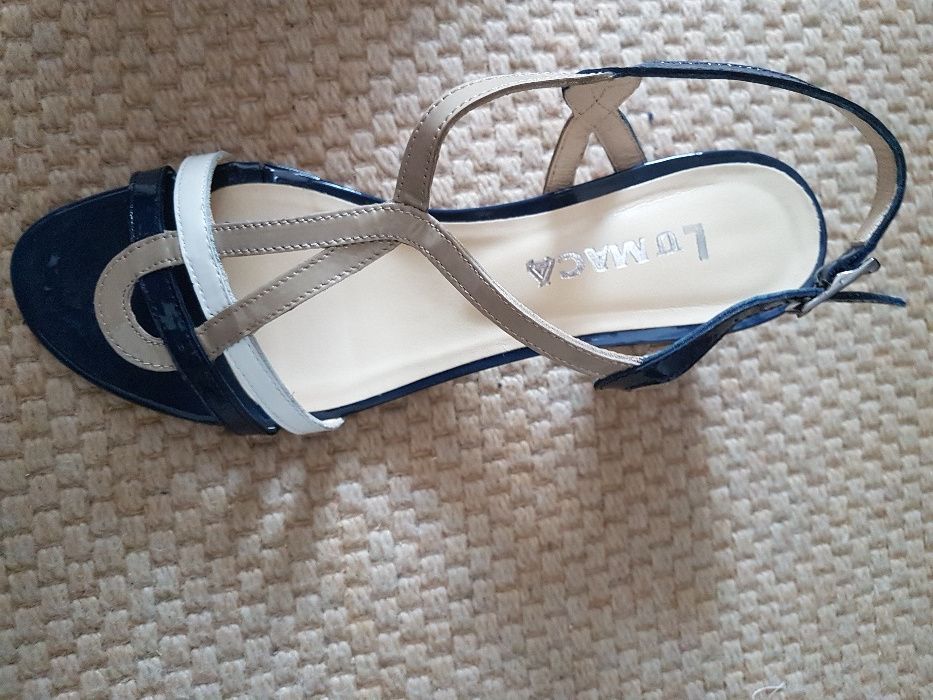 sandálias azuis ,branco e camel, verniz pele genuina novas