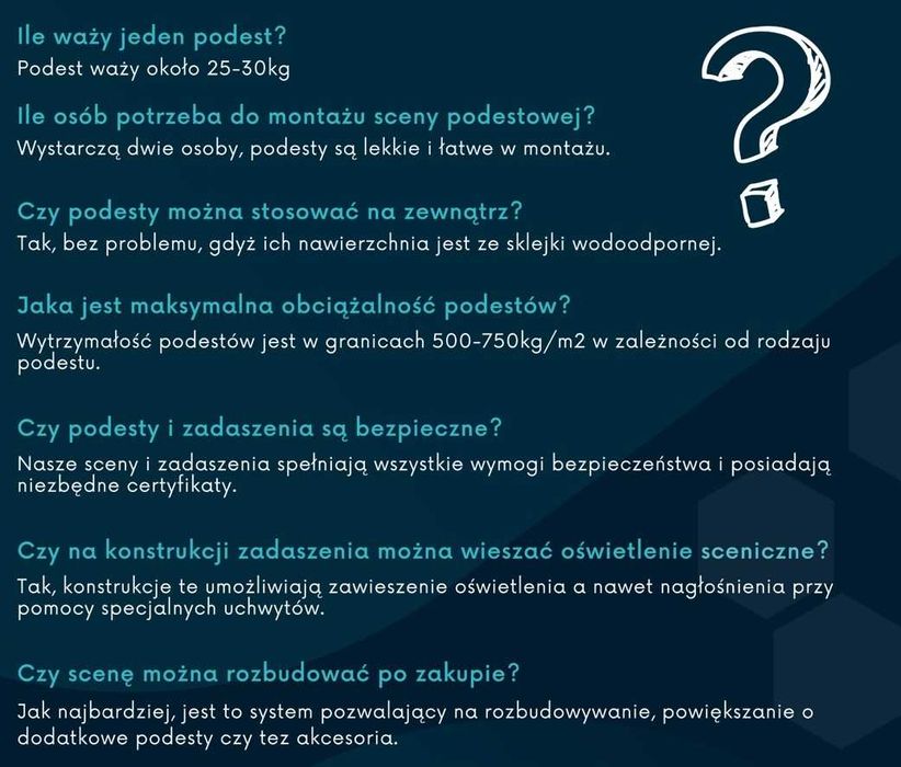 Scena 6x4m - 12 x Podest, Nogi regulowane 60-100cm, Faktura na przelew