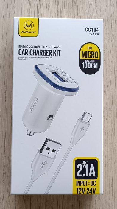 Carregador de Carro Mimacro CC104 2.1A Micro USB