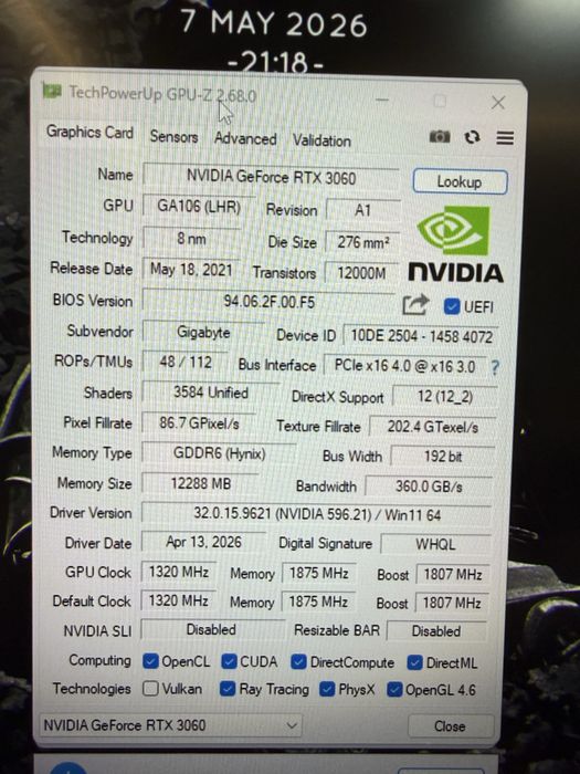 відеокарта RTX 3060 12GB Gigabyte Eagle