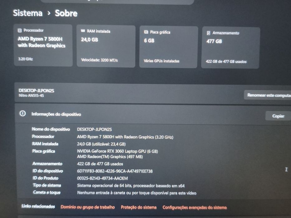 Laptop Nitro 5 RTX 3060