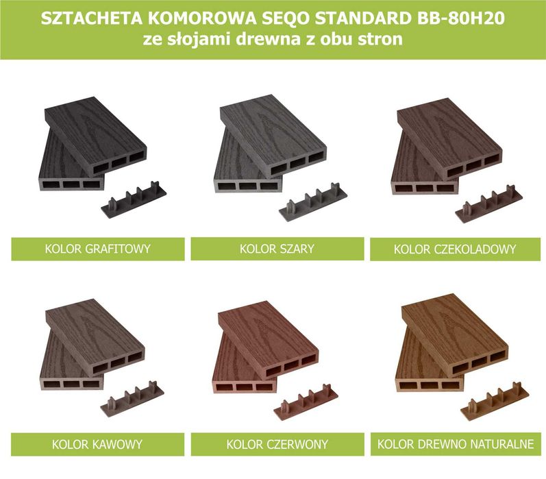 Sztacheta kompozytowa komorowa SEQO BB-80H20 ze słojami drewna 0,95m