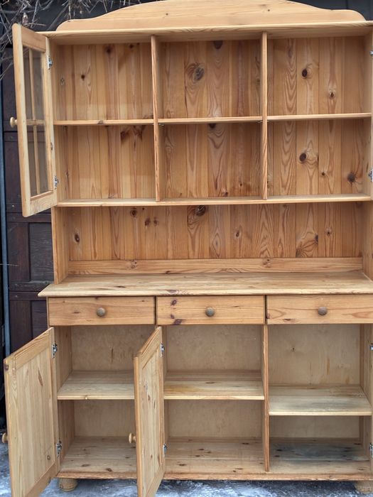 Solidny, drewniany kredens -piękny, pojemny, naturalny- 130x40x195cm