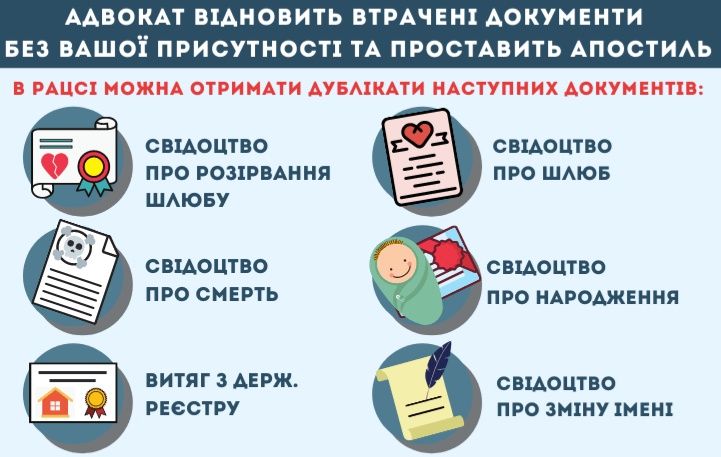 Адвокат, отримання документів з суду,  РАЦСу, апостиль