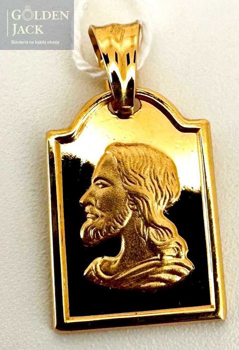 Złota zawieszka medalik z Jezusem złoto pr. 585 waga 2,07 g dł. 2,3 cm