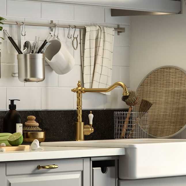 Nowa IKEA GLITTRAN Bateria Kuchenna Umywalkowa Mosiądz Stojąca Kran