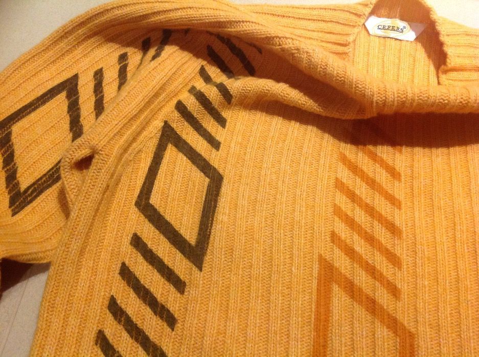 Sweter **CEFERS ** / L , Żółty Wełniany Męski