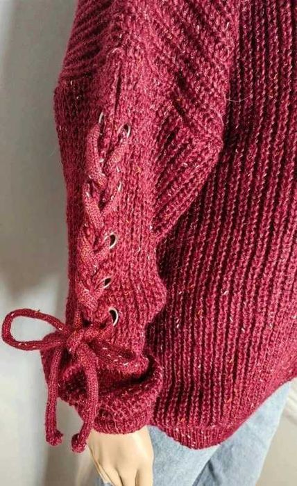 Sweter bordowy bordo burgundowy 4XL 48 dekolt serek basic plus size