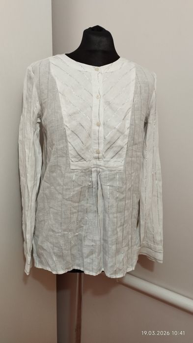 GAP bluzka lniana boho XS/S biała srebrna nitka
