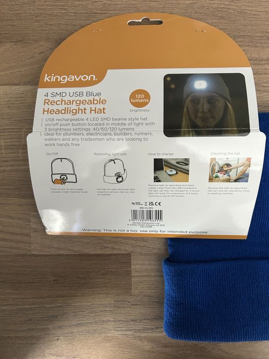 Niebieska czapka beanie unisex onesize z lampką USB NOWA