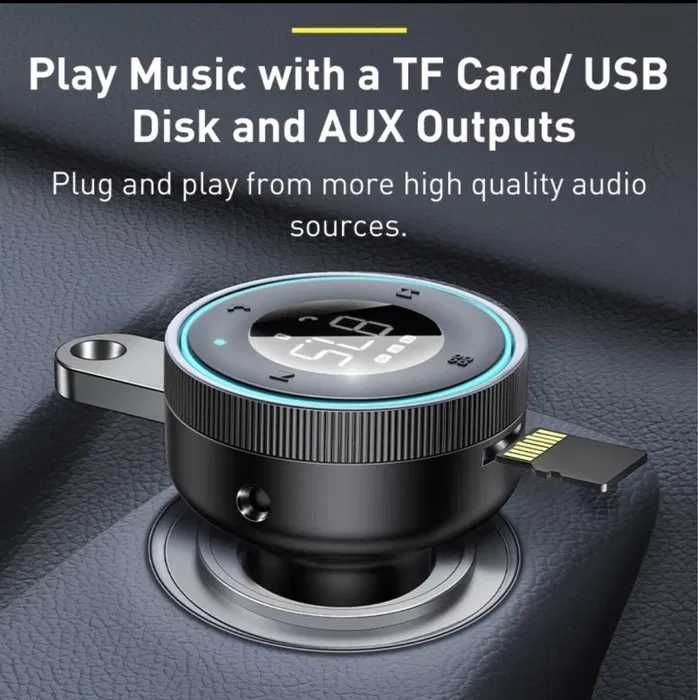 Fm модулятор, трансмітер Baseus - bluetooth 5.0 AUX та usb ОРИГІНАЛ