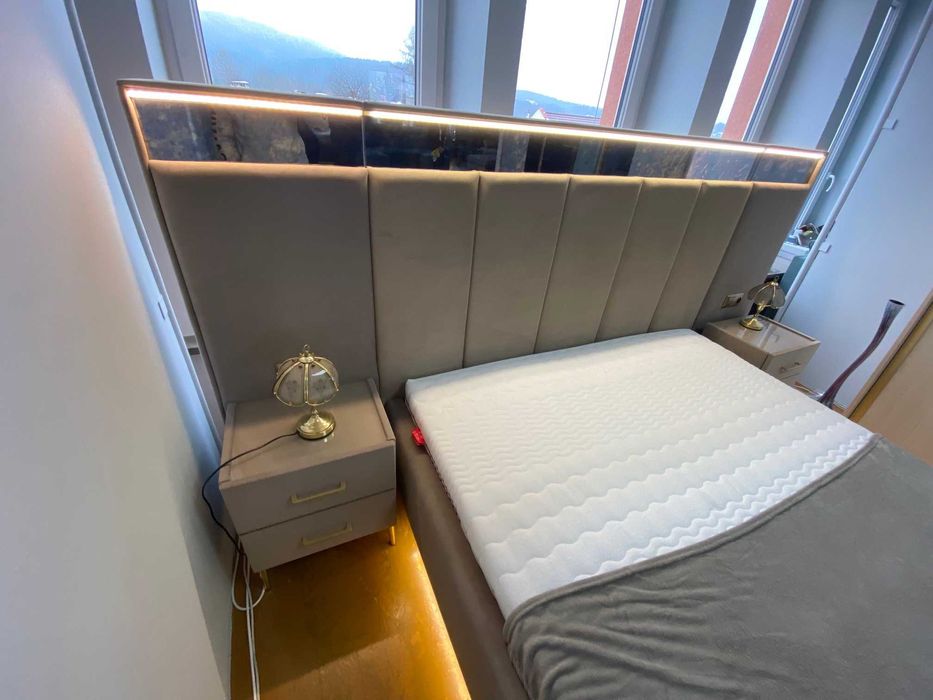 OKAZJA!! Komplet Sypialnia łóżko szafa toaletka beżowa tapicerowana