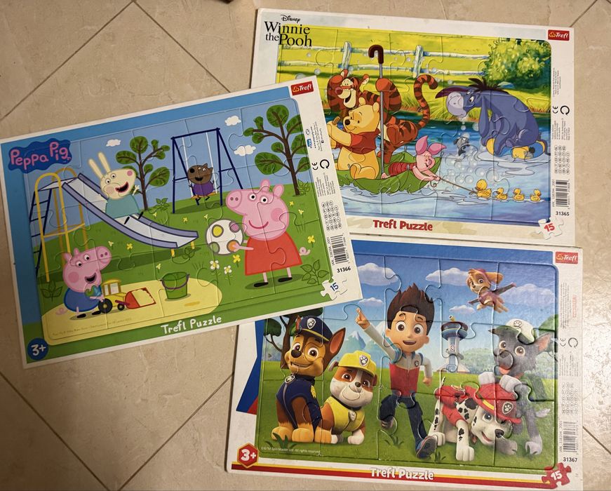 Puzzles para crianças Patrulha Pata, Peppa e Winnie the pooh