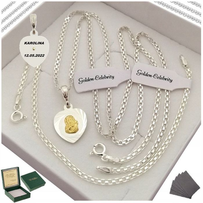 Srebrny Łańcuszek + Medalik +bransoletka Komplet Dla Dziewczynki Na Ko