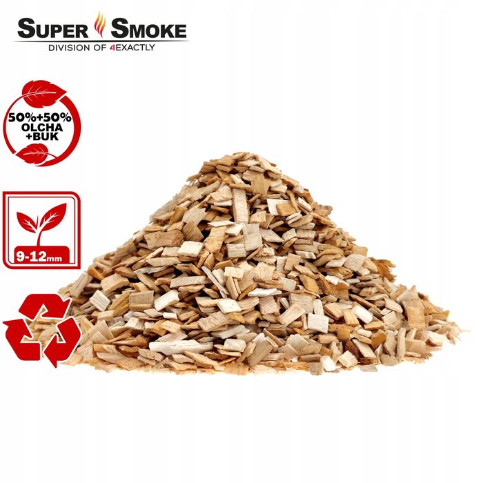 Zrębki Wędzarnicze SuperSmoke OLCHA+BUK KL-10 (9-12mm) Large 65 Litrów